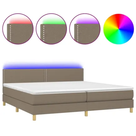 Sommier à lattes de lit et matelas et LED Taupe 200x200cm Tissu