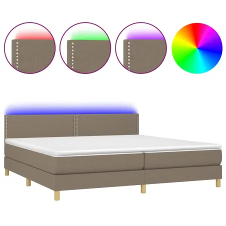 Sommier à lattes de lit et matelas et LED Taupe 200x200cm Tissu