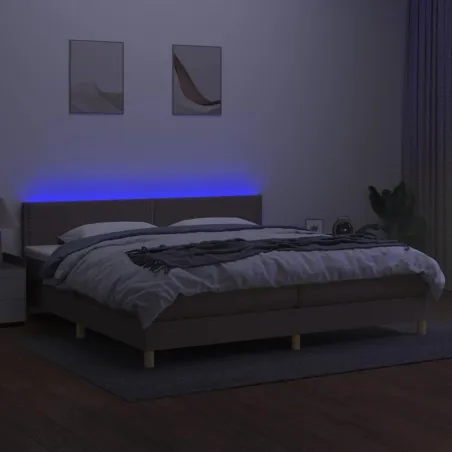 Sommier à lattes de lit et matelas et LED Taupe 200x200cm Tissu