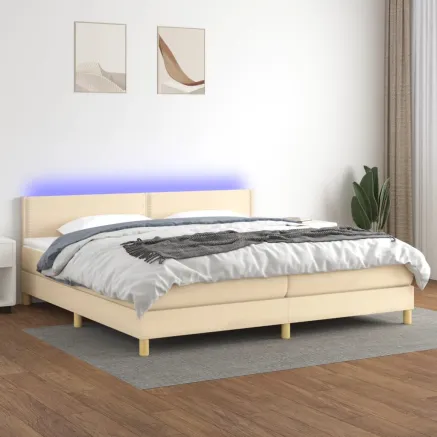 Sommier à lattes de lit et matelas et LED Crème 200x200cm Tissu