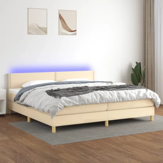 Sommier à lattes de lit et matelas et LED Crème 200x200cm Tissu
