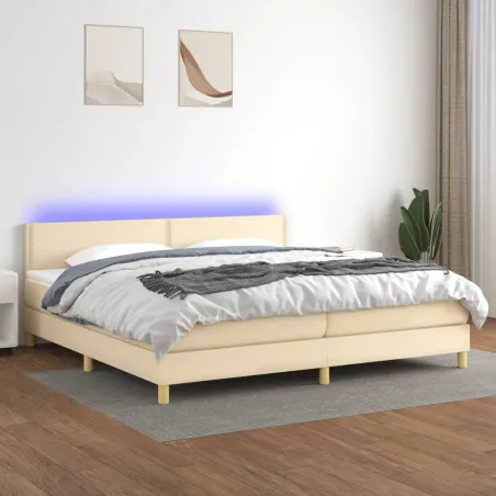 Sommier à lattes de lit et matelas et LED Crème 200x200cm Tissu