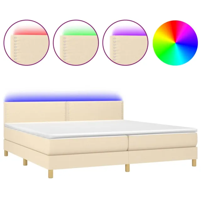 Sommier à lattes de lit et matelas et LED Crème 200x200cm Tissu