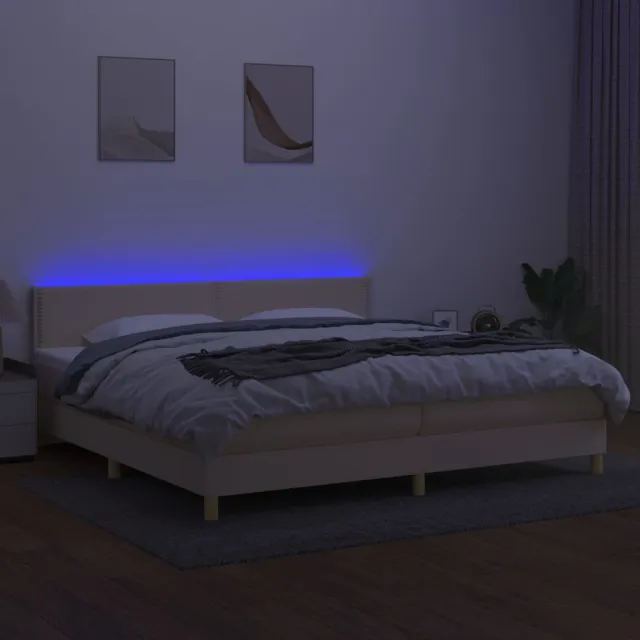 Sommier à lattes de lit et matelas et LED Crème 200x200cm Tissu