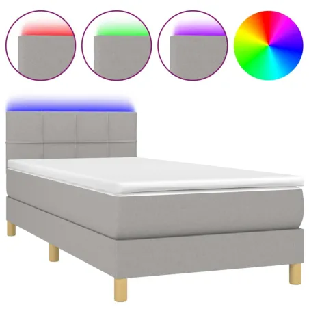 Sommier à lattes de lit avec matelas et LED Gris clair 90x200cm