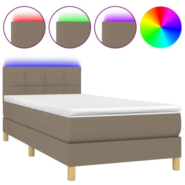 Sommier à lattes de lit avec matelas LED Taupe 90x200 cm Tissu