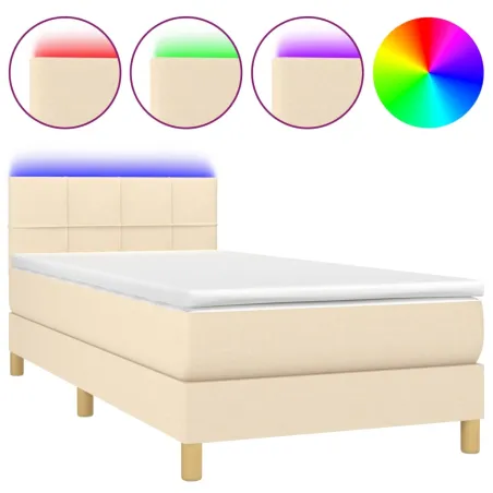 Sommier à lattes de lit avec matelas LED Crème 90x200 cm Tissu