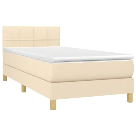 Sommier à lattes de lit avec matelas LED Crème 90x200 cm Tissu