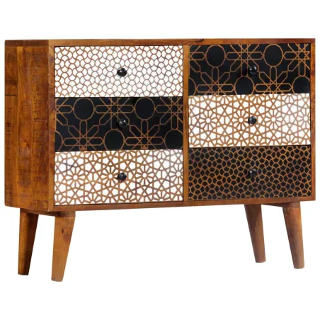 Buffet avec motif imprimé 90x30x70 cm Bois de manguier massif