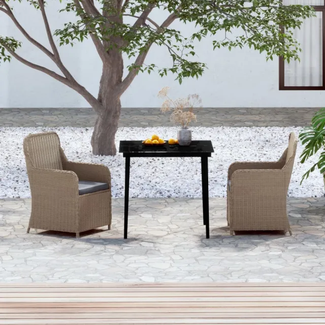 Ensemble à manger de jardin avec coussins 3 pcs marron