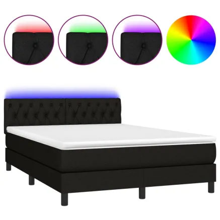 Sommier à lattes de lit avec matelas LED Noir 140x190 cm Tissu 2