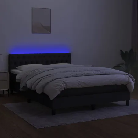 Sommier à lattes de lit avec matelas LED Noir 140x190 cm Tissu