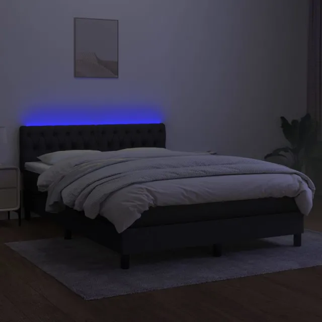 Sommier à lattes de lit avec matelas LED Noir 140x200 cm Tissu