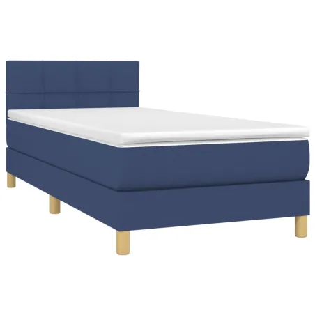 Sommier à lattes de lit avec matelas LED Bleu 100x200 cm Tissu
