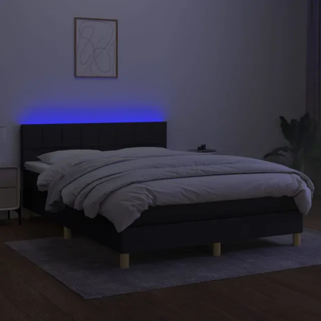 Sommier à lattes de lit avec matelas LED Noir 140x200 cm Tissu