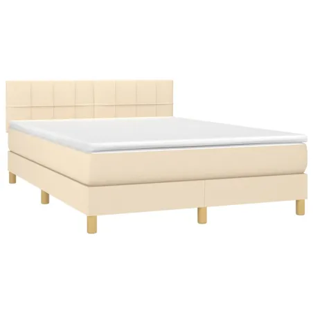 Sommier à lattes de lit avec matelas LED Crème 140x200 cm Tissu