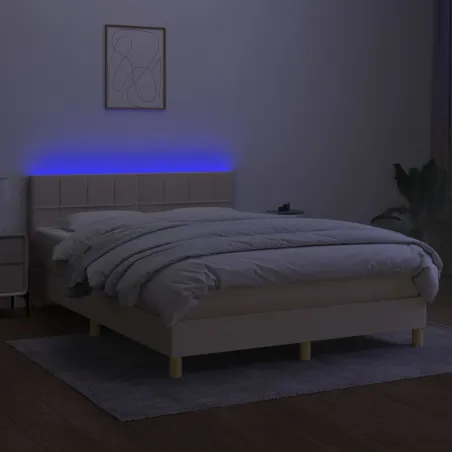 Sommier à lattes de lit avec matelas LED Crème 140x200 cm Tissu