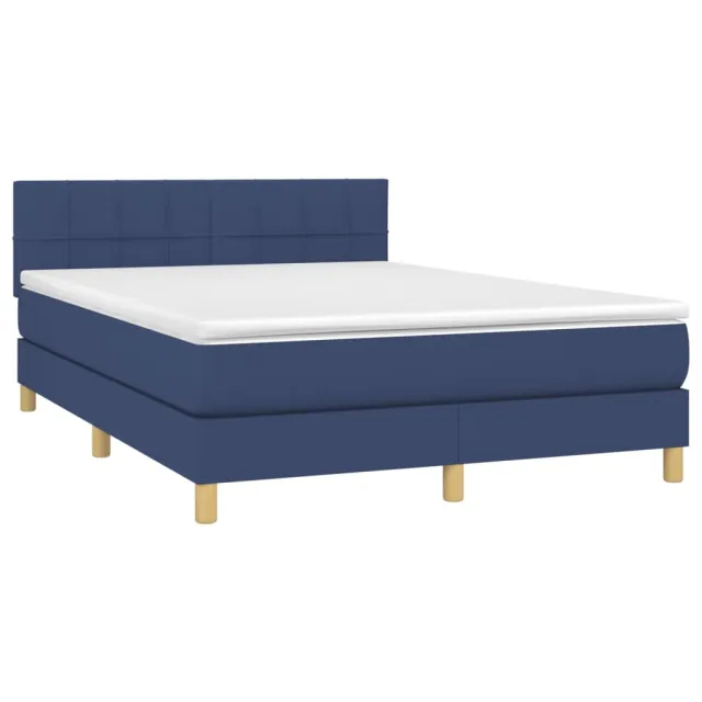 Sommier à lattes de lit avec matelas LED Bleu 140x200 cm Tissu