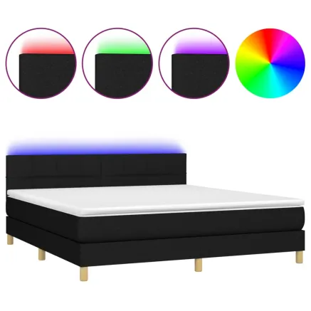 Sommier à lattes de lit avec matelas LED Noir 160x200 cm Tissu 2