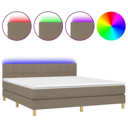 Sommier à lattes de lit avec matelas LED Taupe 180x200 cm Tissu 2