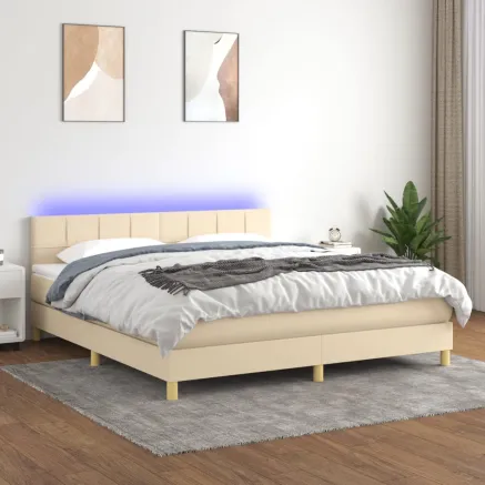 Sommier à lattes de lit avec matelas LED Crème 180x200 cm Tissu