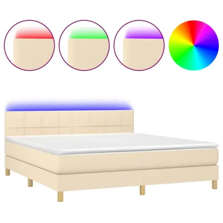 Sommier à lattes de lit avec matelas LED Crème 180x200 cm Tissu 2