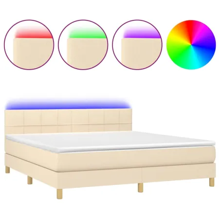Sommier à lattes de lit avec matelas LED Crème 180x200 cm Tissu