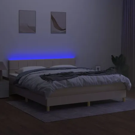 Sommier à lattes de lit avec matelas LED Crème 180x200 cm Tissu