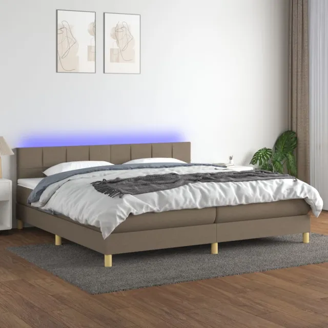 Sommier à lattes de lit et matelas et LED Taupe 200x200cm Tissu