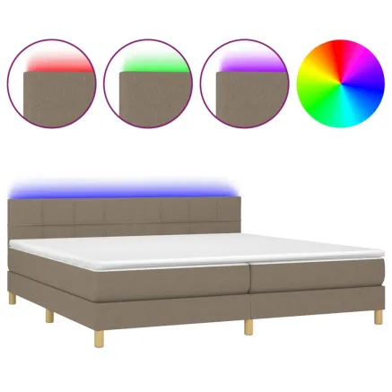 Sommier à lattes de lit et matelas et LED Taupe 200x200cm Tissu 2