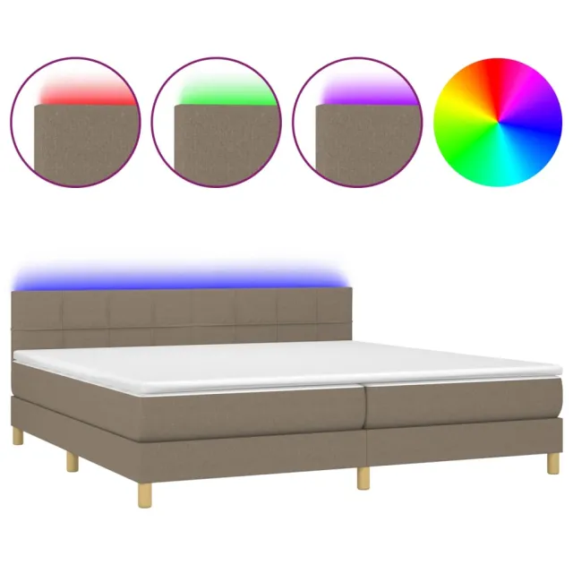 Sommier à lattes de lit et matelas et LED Taupe 200x200cm Tissu