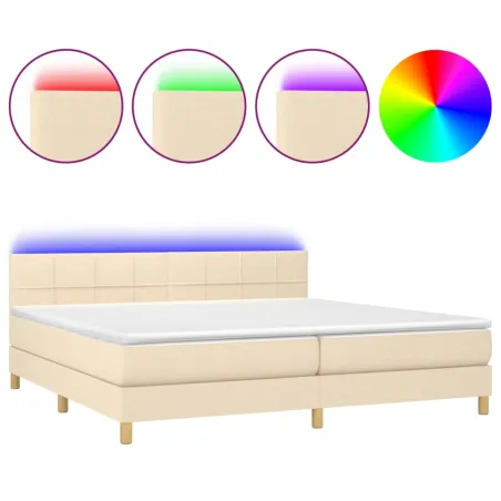 Sommier à lattes de lit et matelas et LED Crème 200x200cm Tissu