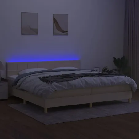Sommier à lattes de lit et matelas et LED Crème 200x200cm Tissu