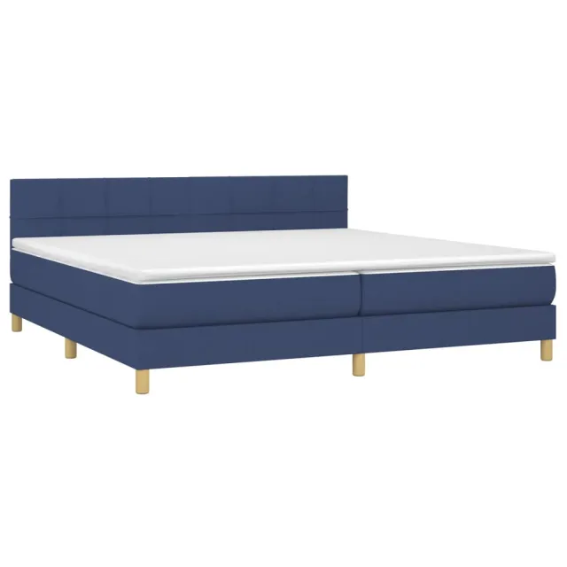 Sommier à lattes de lit et matelas et LED Bleu 200x200 cm Tissu