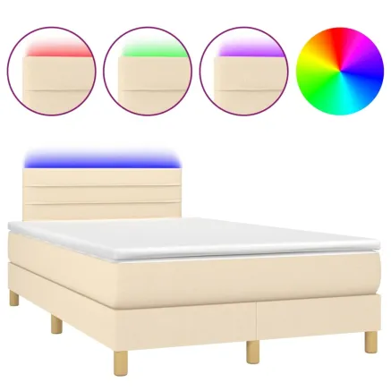 Sommier à lattes de lit avec matelas LED Crème 120x200 cm Tissu 2