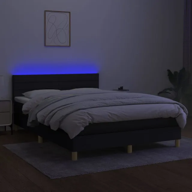 Sommier à lattes de lit avec matelas LED Noir 140x190 cm Tissu