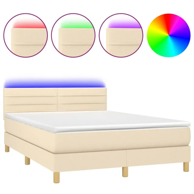 Sommier à lattes de lit avec matelas LED Crème 140x200 cm Tissu