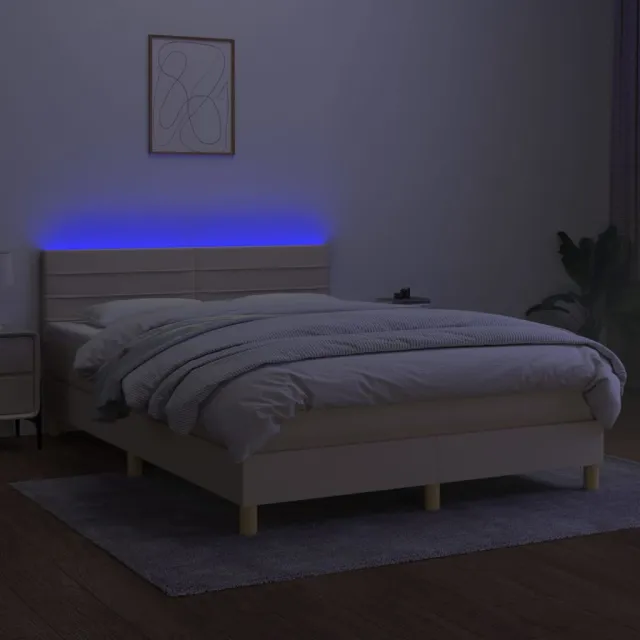 Sommier à lattes de lit avec matelas LED Crème 140x200 cm Tissu