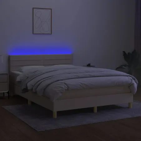 Sommier à lattes de lit avec matelas LED Crème 140x200 cm Tissu