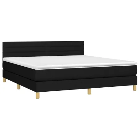 Sommier à lattes de lit avec matelas LED Noir 160x200 cm Tissu