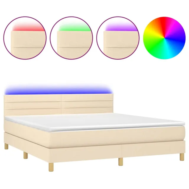 Sommier à lattes de lit avec matelas LED Crème 160x200 cm Tissu