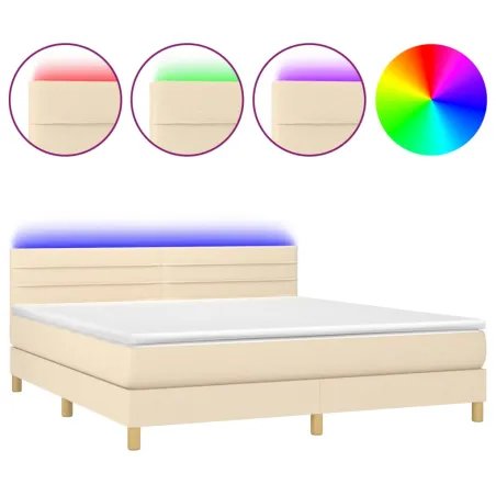 Sommier à lattes de lit avec matelas LED Crème 180x200 cm Tissu
