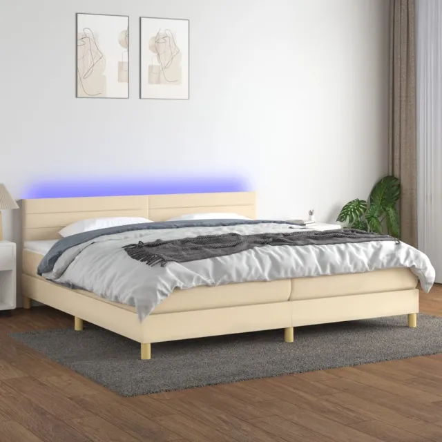 Sommier à lattes de lit et matelas et LED Crème 200x200cm Tissu