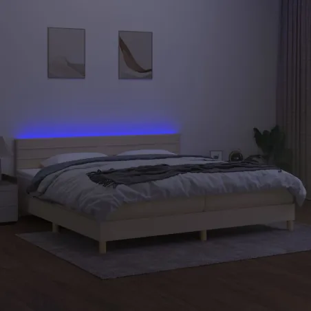 Sommier à lattes de lit et matelas et LED Crème 200x200cm Tissu