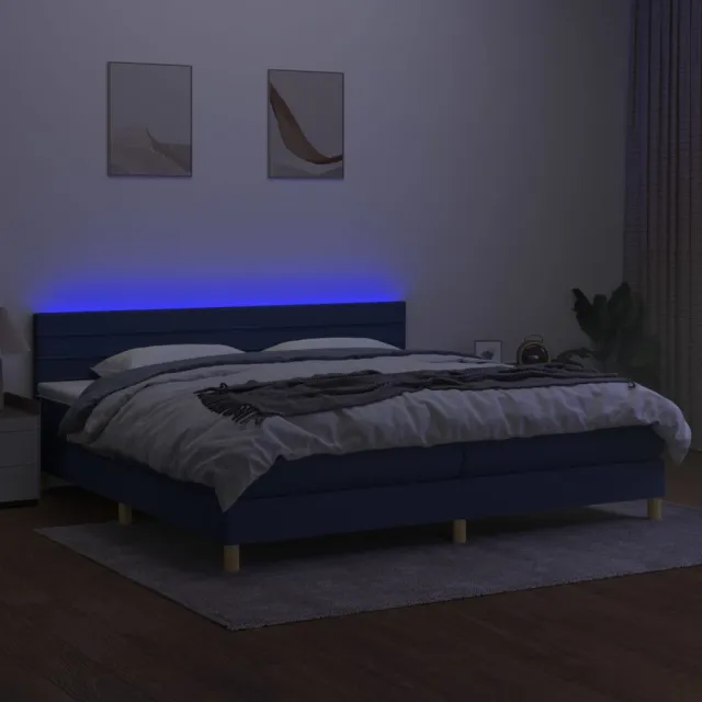 Sommier à lattes de lit et matelas et LED Bleu 200x200 cm Tissu