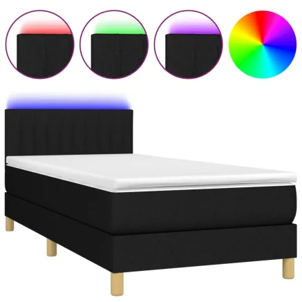 Sommier à lattes de lit avec matelas et LED Noir 90x200cm Tissu 2