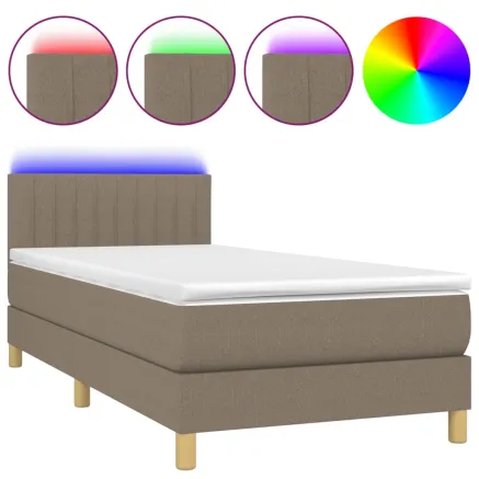 Sommier à lattes de lit avec matelas LED Taupe 90x200 cm Tissu 2