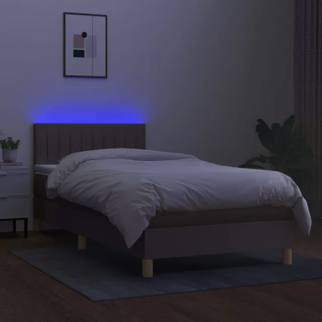 Sommier à lattes de lit avec matelas LED Taupe 90x200 cm Tissu