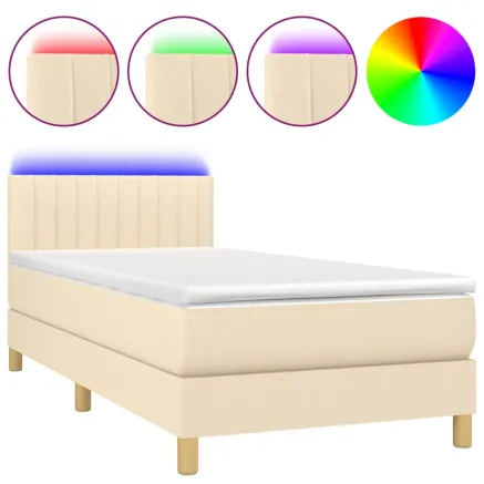 Sommier à lattes de lit avec matelas LED Crème 100x200 cm Tissu 2