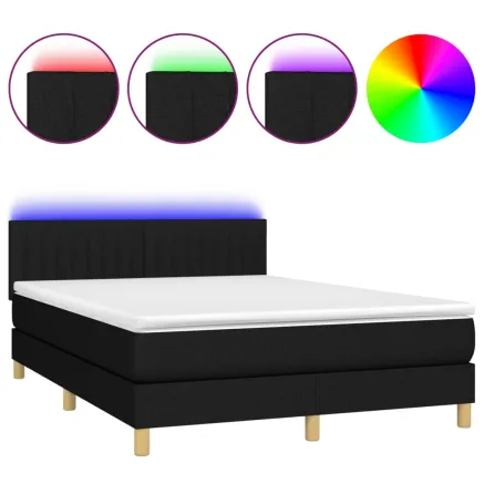 Sommier à lattes de lit avec matelas LED Noir 140x190 cm Tissu 2